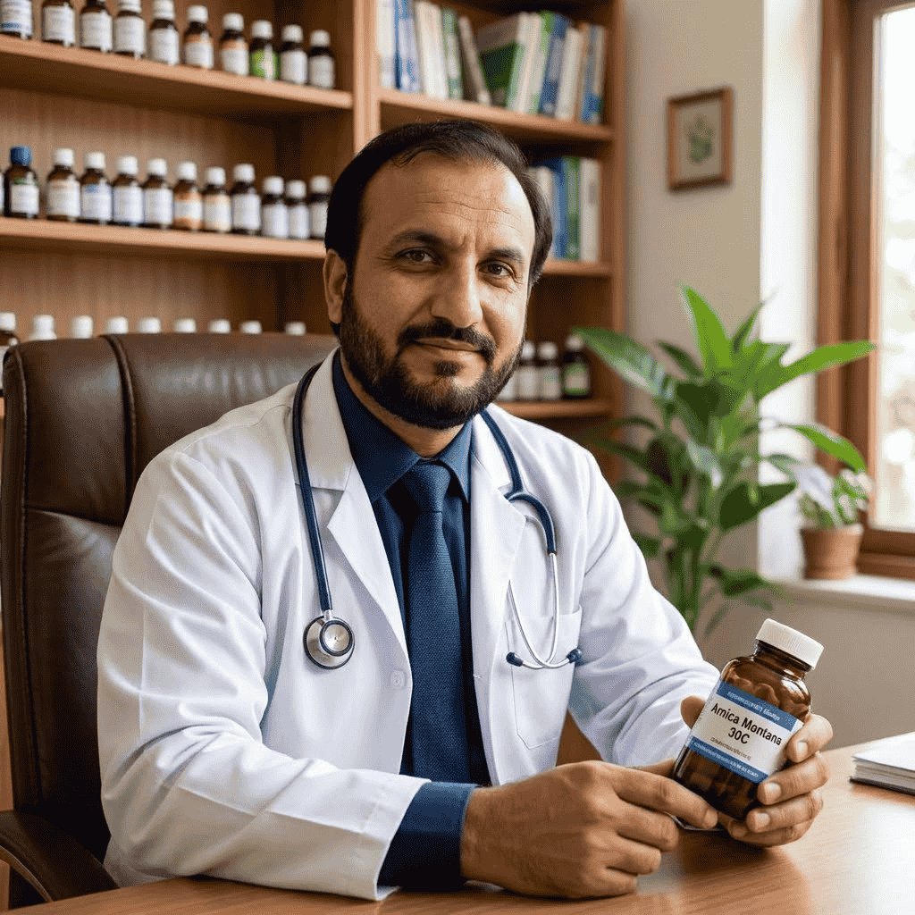 Doctor conducting an online consultation on a laptop.